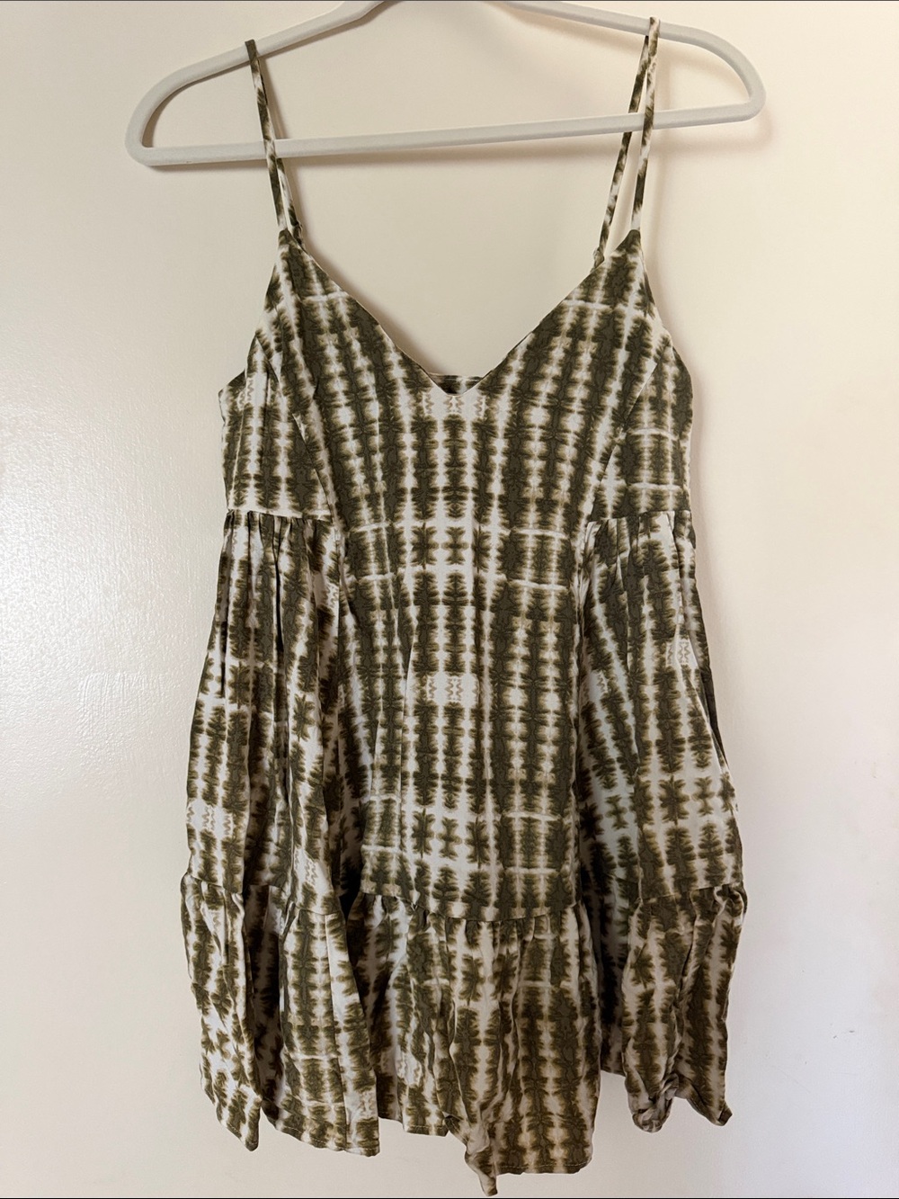 Urban Outfitters Olive and White Tie-Dye Spaghetti Strap Mini Dress